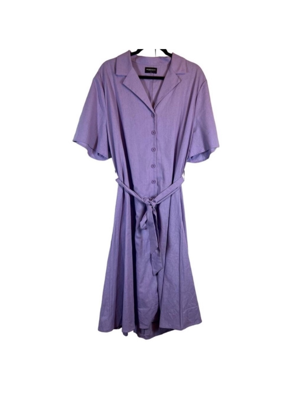 Rebdolls linen blend waist tie lilac collared midi dress